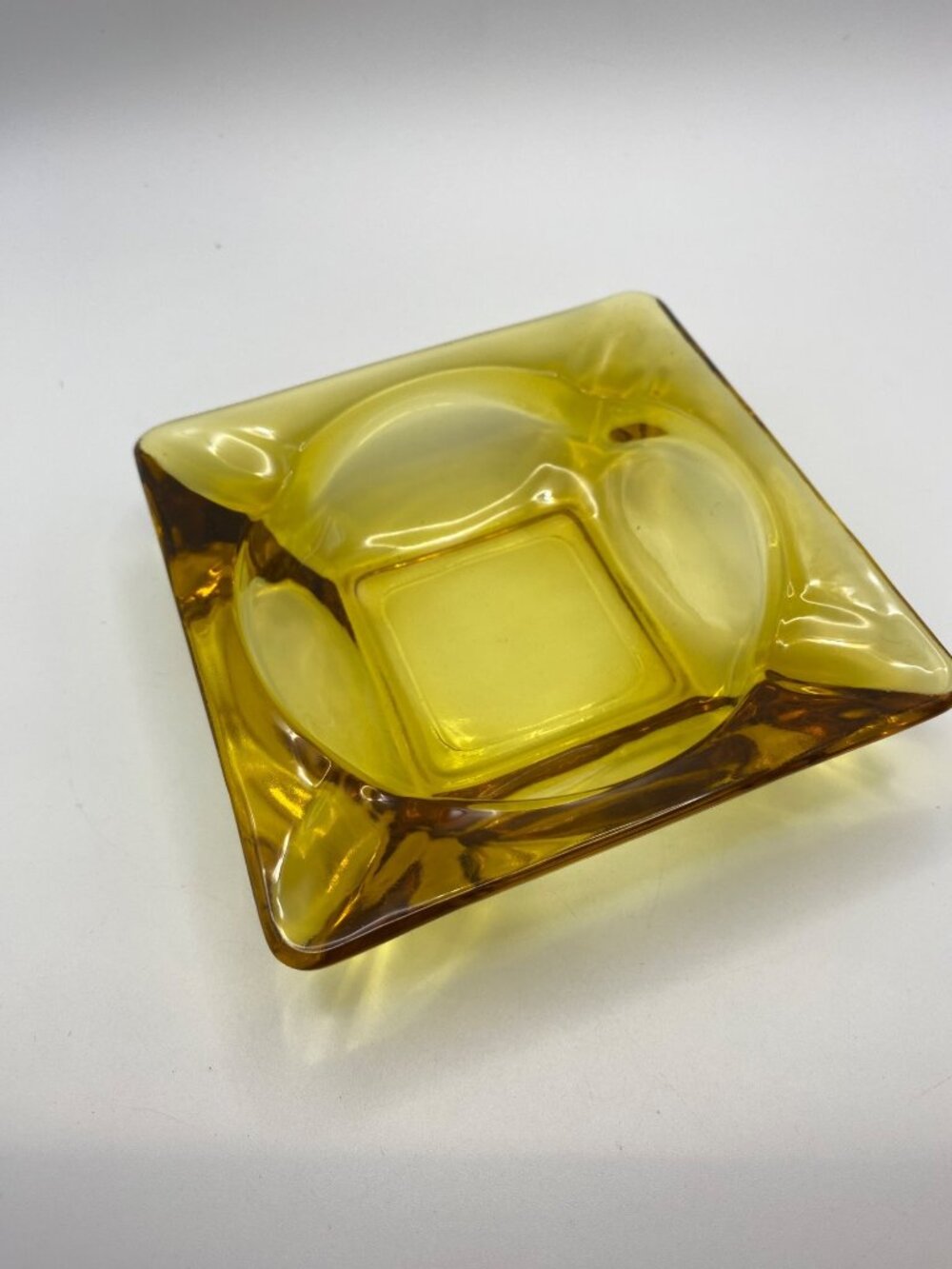 Vintage Amber Glass Square Dish Mid-Century Modern Decorative Ashtray